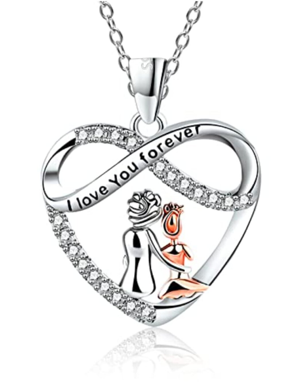 925 Sterling Silver Heart Necklace Cubic Zirconia Pendant Adjustable 15.7-17.7"